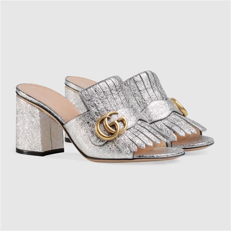 gucci mid heel slide gold|gucci fur slides women.